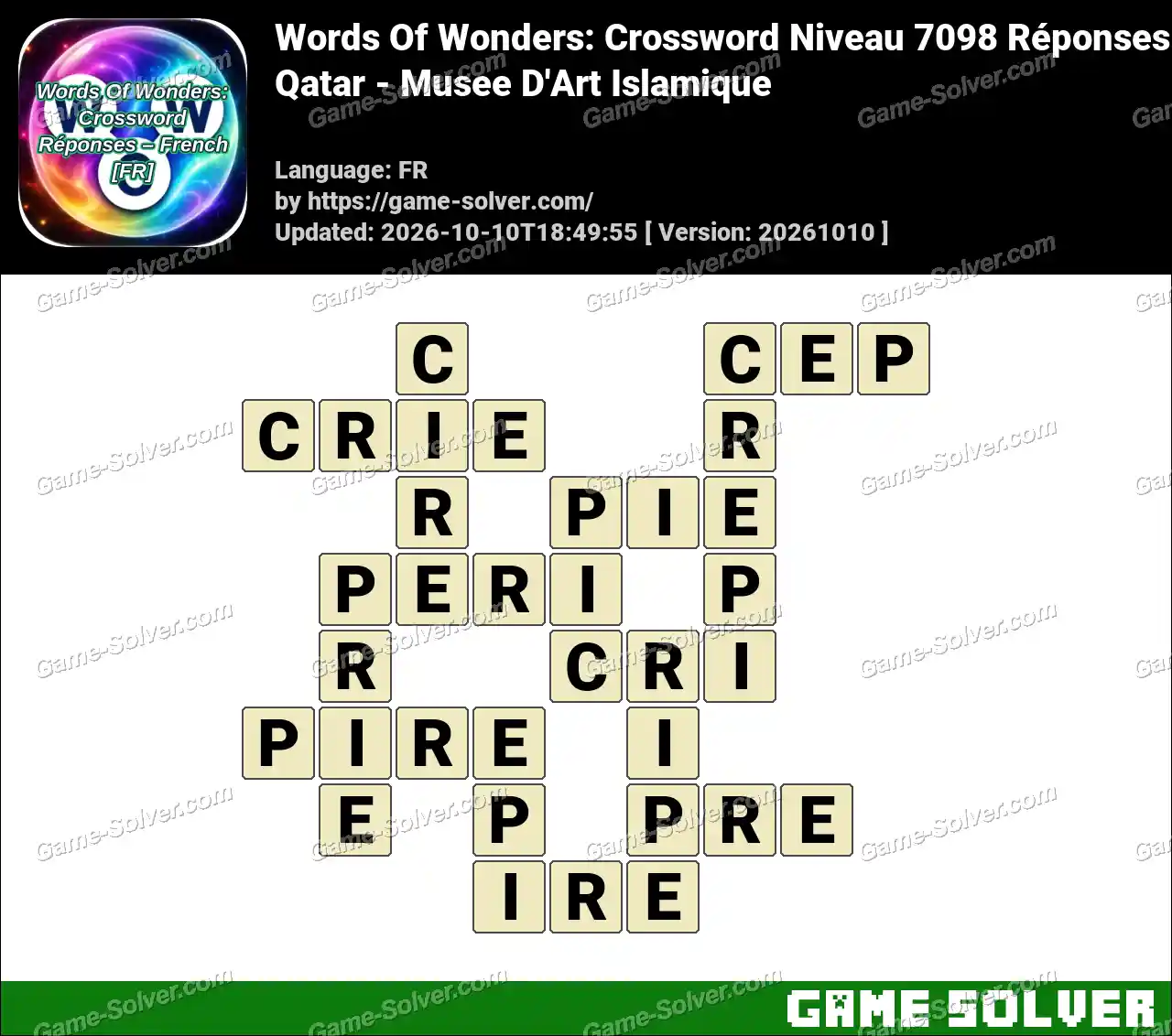 Words Of Wonders: Crossword Niveau 7098 Réponses – Qatar – Musee D’Art Islamique